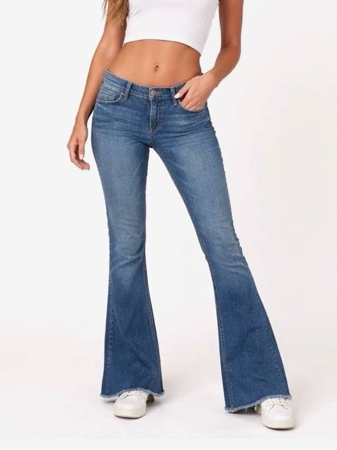 Mother Runaway Fray Flare Jeans Raw Hem Fingerprints Muddy Feet Wash